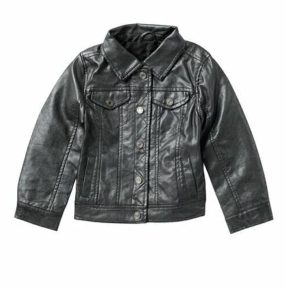 Urban Republic Girls Metallic Faux Leather Trucker Jacket Gunmetal L(14) MSRP$80